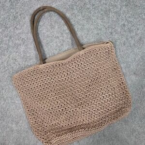 Vintage Norm Thompson Handbag Tan Crochet Woven Shoulder Bag Boho 90s y2k Preppy